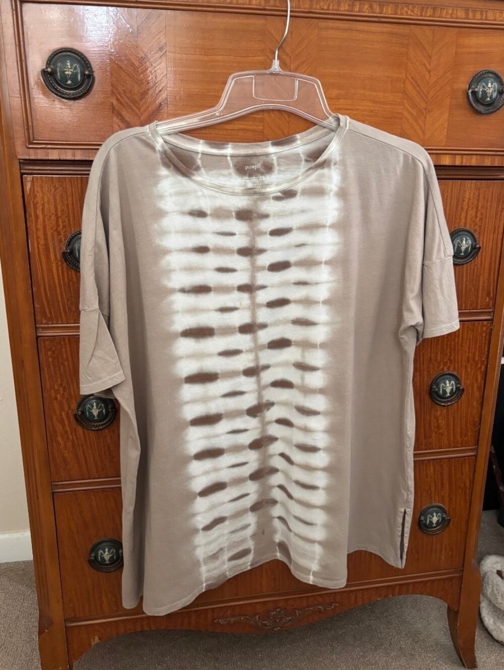 J. Jill Beige Tie Dye Short Sleeved Tunic Top Size XL